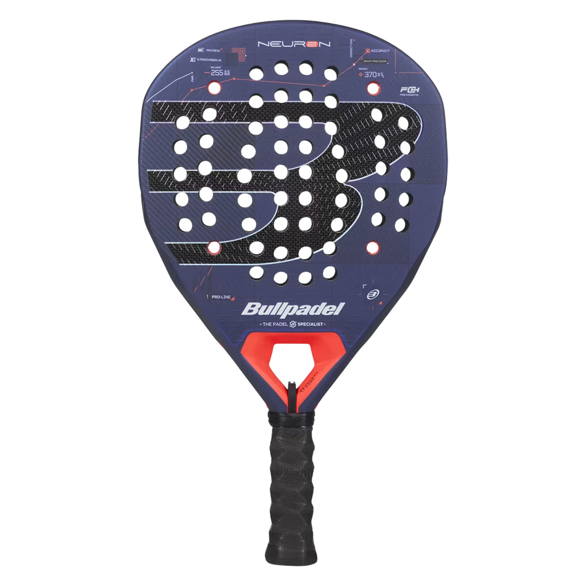 Bullpadel Neuron 02 2027 Padel racket in navy blue and red, front view