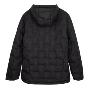 Nox Team men's quilted jacket in black, back studio view with hood up