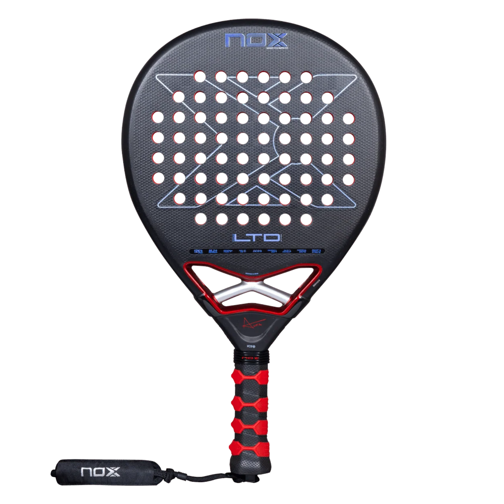 Nox AT10 Genius 12K Xtrem LTD padel racket, front face in black and red