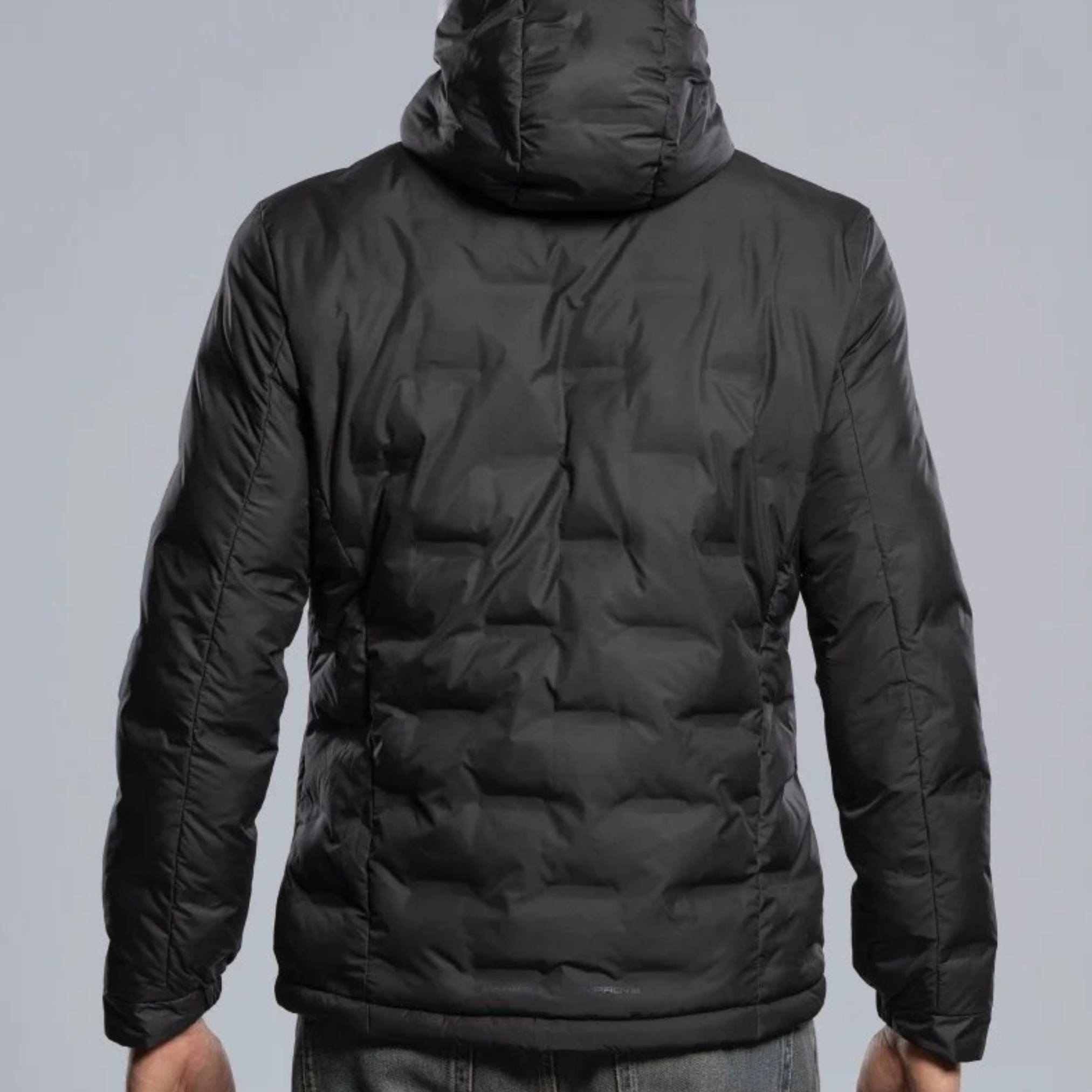 Nox Team quilted jacket in black, back view on a male model