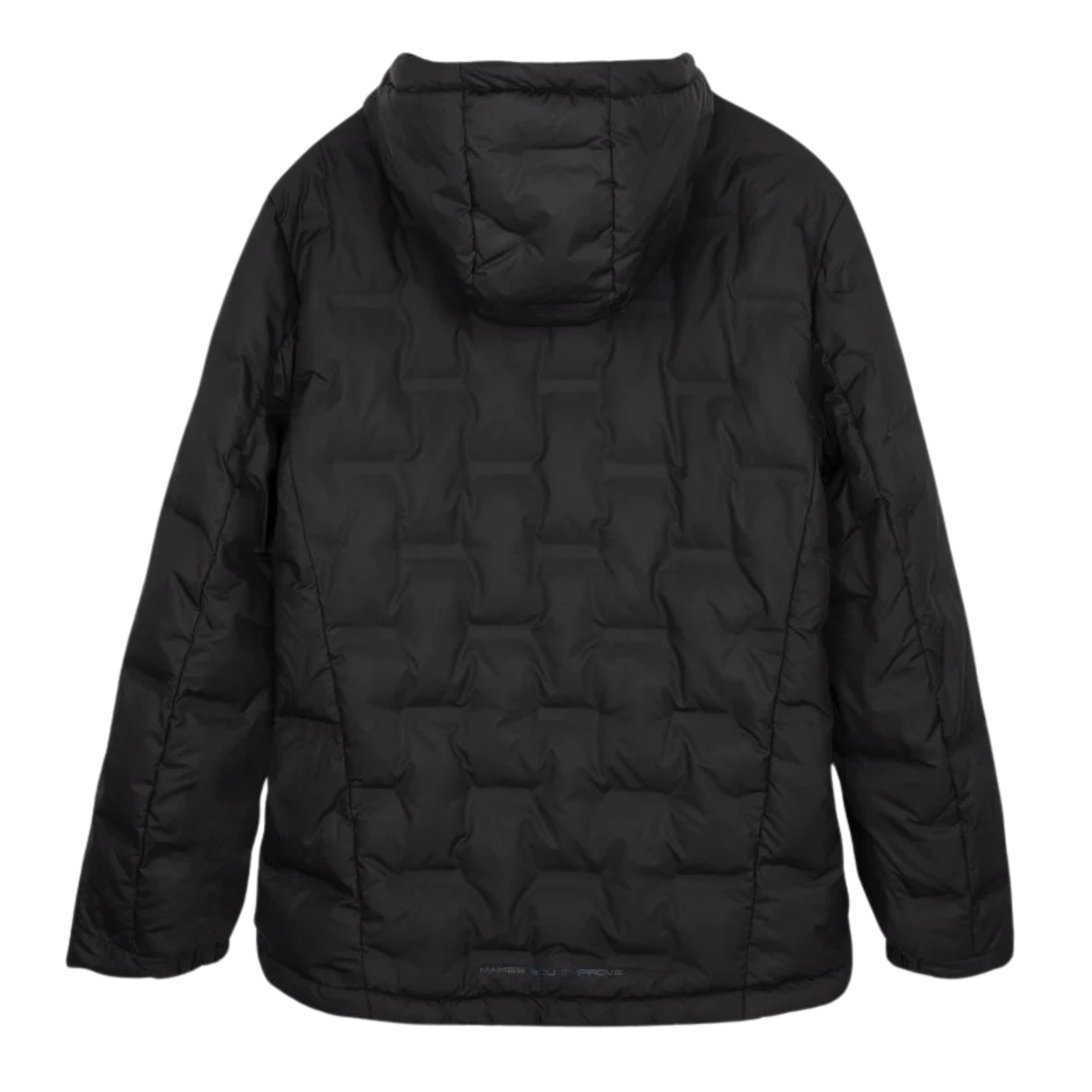 Nox Team men's quilted jacket in black, back studio view with hood up
