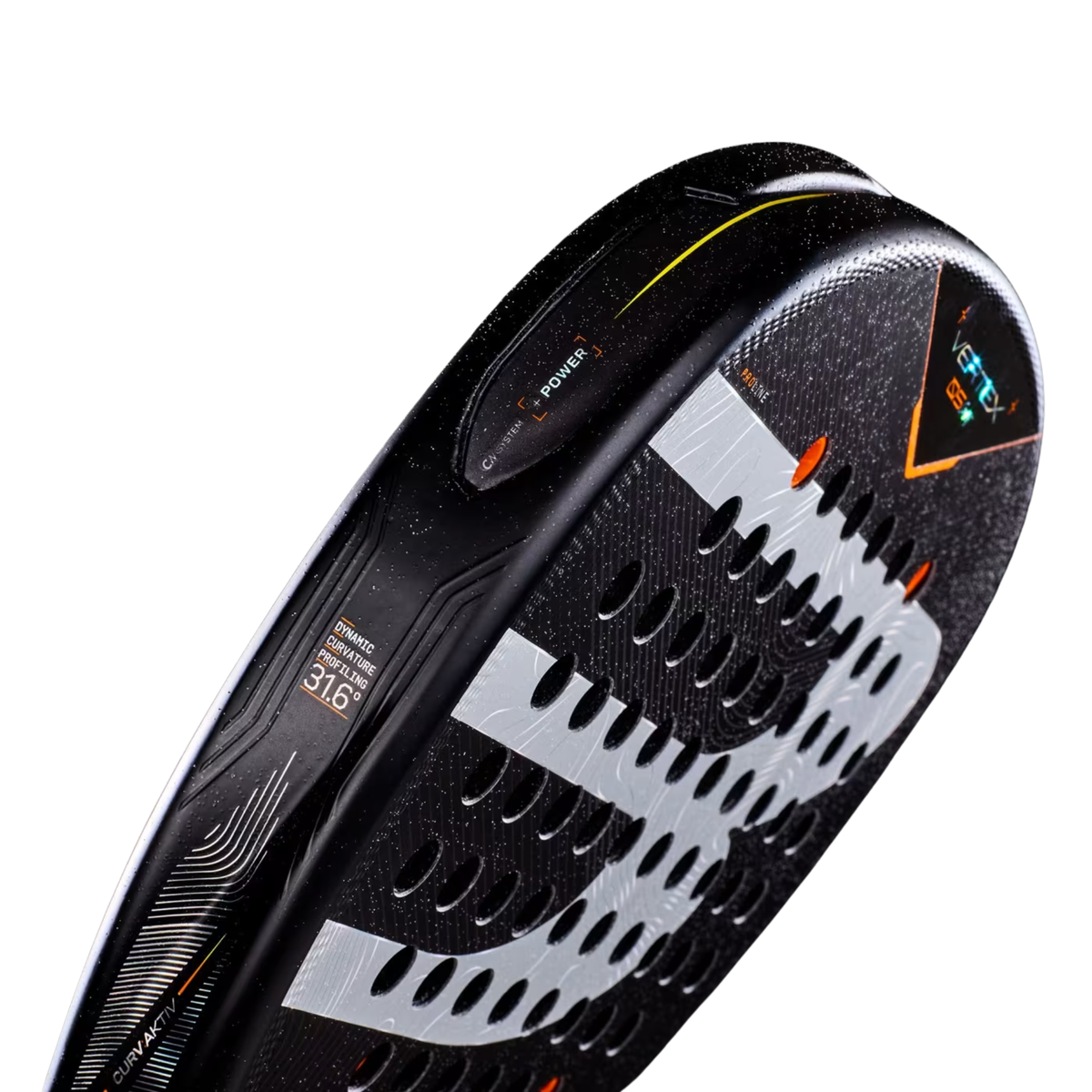 Bullpadel Vertex 05 Comfort 2027, angled macro of the face and frame